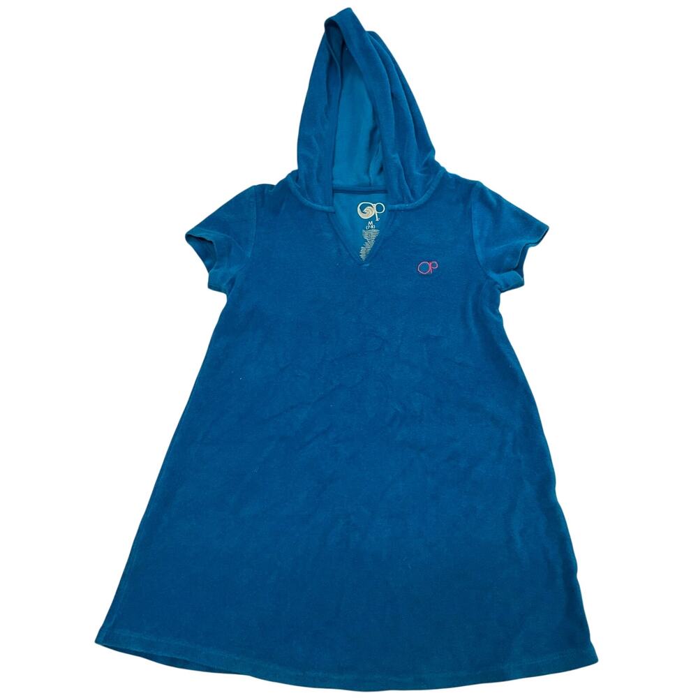 Size Medium 7-8  OP Terry Cloth Swimsuit Coverup Dress Hoodie Blue